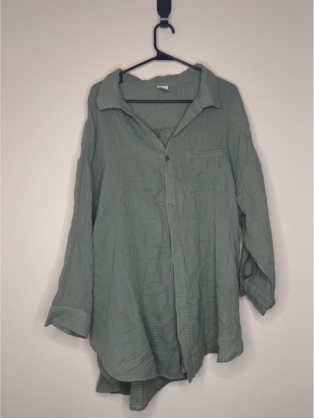 Kona Sol Gauzy Button Down Swim Cover Up Green Women's Size L NWOT
